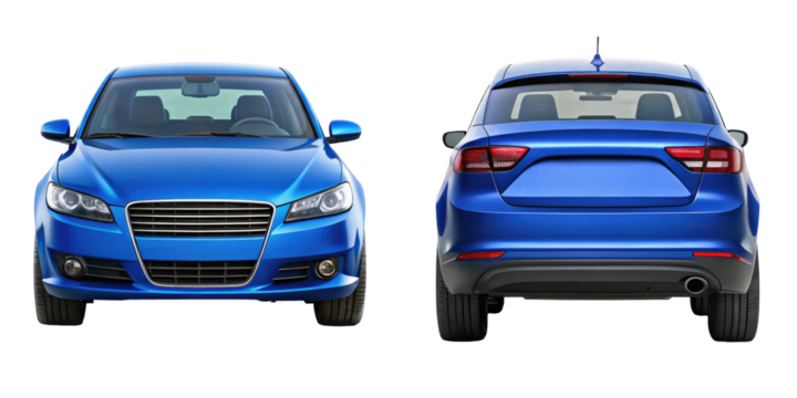 Car Front and back View isolated on transparent white background, clipping path