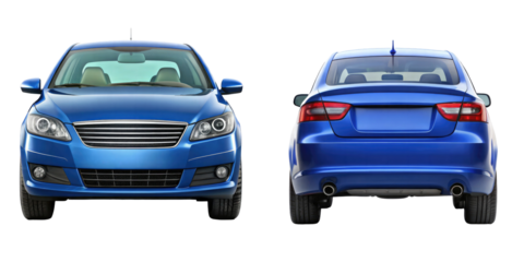 Car Front and back View isolated on transparent white background, clipping path