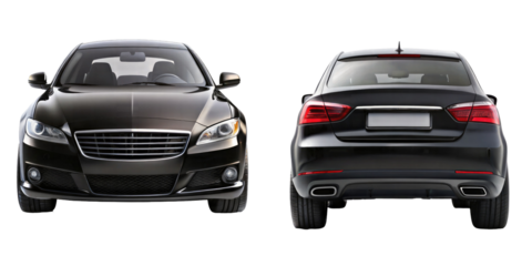 Car Front and back View isolated on transparent white background, clipping path