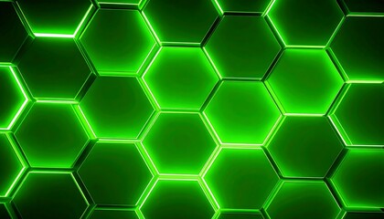 Glowing green hexagonal pattern, abstract background (1)