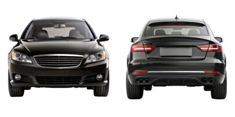 Car Front and back View isolated on transparent white background, clipping path