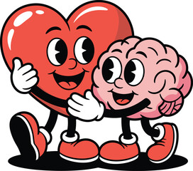 Fototapeta premium A cute cartoon couple of smiling hearts with a red heart icon represents a fun and sweet Valentine's Day romance