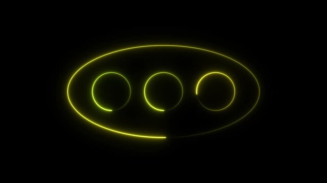 message box icon animation glowing neon Yellow  color sign symbol on black background