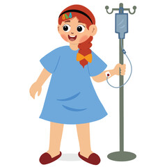 cute girl is sick, being treated in hospital with an IV in her hand