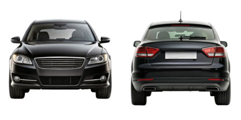 Car Front and back View isolated on transparent white background, clipping path