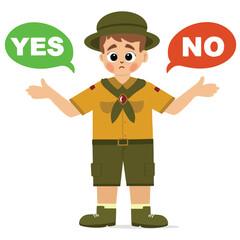 cute boy saying yes or no with hand sign. happy cute child boy carrying correct or wrong sign vector. happy cute kid boy carry yes no board vector