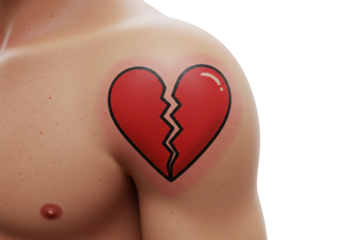 Isolated Broken Heart Tattoo on Shoulder