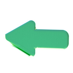 Horizontal green arrow pointing left on transparent background, indicating backward movement, direction, or previous step in a bold, modern style.