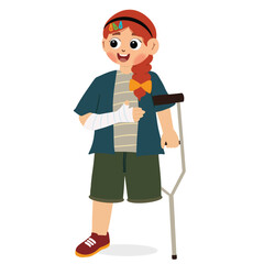cute girl with broken arm in flat design on white background. Injured child with bandage arm. a cast on his arm due to an accident