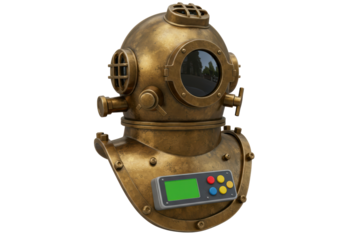 Isolated Vintage Diving Helmet with Brass Finish and Retro Details