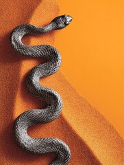 Fototapeta premium Small snake moving across orange sand