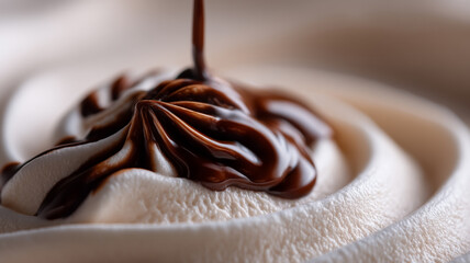 Swirl of whipped cream with chocolate drizzle