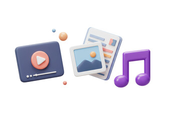 Isolated Multimedia Icons with Video Player, Image, and Music Note