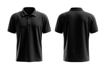 Front and back view of a black polo shirt.  Flat lay,  mockup,  unisex,  athletic,  casual wear