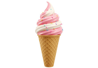 Isolated Swirled Strawberry and Vanilla Ice Cream Cone
