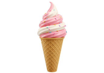 Isolated Swirled Strawberry and Vanilla Ice Cream Cone
