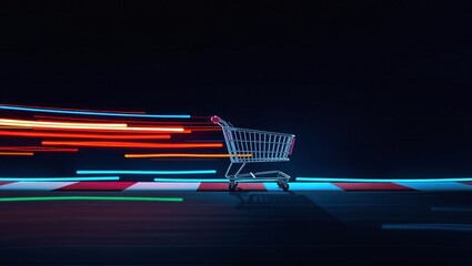 Fast-moving shopping cart leaves colorful speed trails