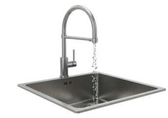 Isolated Stainless Steel Kitchen Sink with Sparkling Water Droplets