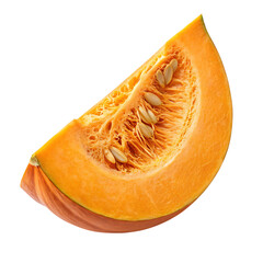 Slice of orange pumpkin with seeds isolated on transparent background