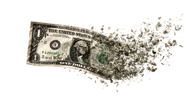 One Dollar Bill Disintegrating Crumbling Money Loss
