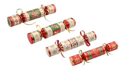 different decoration christmas crackers collection isolated on white background 