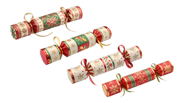 different decoration christmas crackers collection isolated on white background 