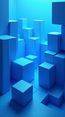 Obraz premium 3D abstract scene of layered blue cubes with smooth surfaces, forming a seamless, structured geometric field.