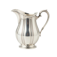 Elegant silver pitcher with fluted design isolated on transparent background