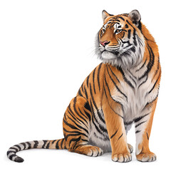 Obraz premium Illustration of tiger sitting bengal tiger drawing wildlife animal predator feline big cat isolated on white
