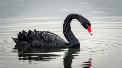 Fototapeta premium Elegant black swan glides gracefully on calm water
