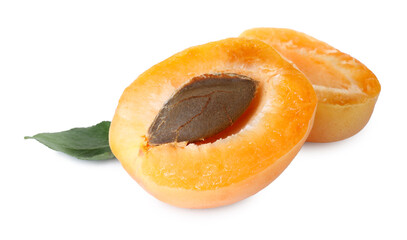 Halves of fresh ripe apricot isolated on white