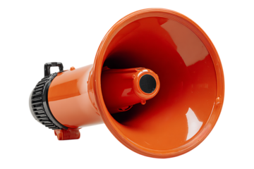 Close up of an orange megaphone, ready to make an announcement.