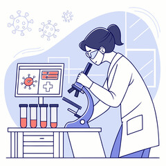Female Scientist Using Microscope in Laboratory – Medical Research Illustration