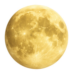 High-resolution full yellow moon with detailed craters and surface texture on transparent background.