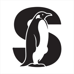 Obraz premium Elegant black and white penguin logo design featuring a stylized letter S and a majestic Emperor penguin illustration