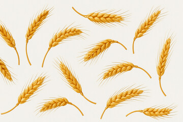 Golden wheat ears pattern on light background, seamless agricultural cereal grain texture for organic food, farming, and harvest design