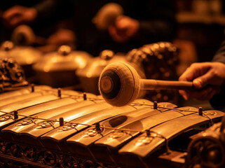 Traditional Indonesian musical instrument gamelan consists of various metal instruments