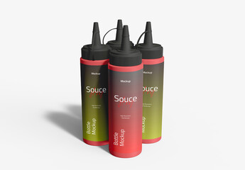 Four Sauce Bottle Mockup Set