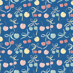 seamless background with ribbon cherry in dark blue background