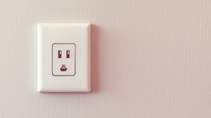 Minimalist photo of a white USB wall outlet installed on a clean background, providing convenient charging access