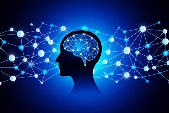 Silhouette head with glowing brain and network connections image