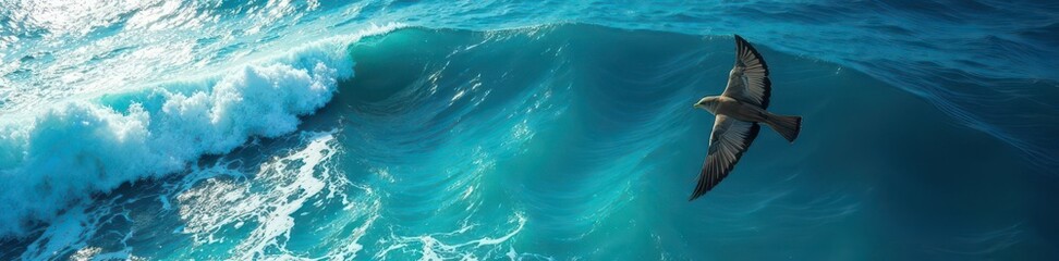 Kite soaring high above ocean waves, vibrant blue water , landscape, summer