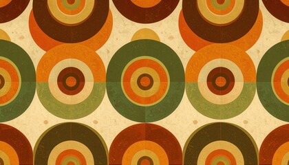 A retro pattern of concentric circles in a 70s style. A warm, autumn palette. Perfect for backgrounds, textiles, and wrapping paper.