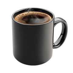 A steaming mug of fresh coffee in a sleek black ceramic coffee cup transparent background