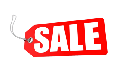 Red SALE tag with bold letters, isolated on transparent background PNG