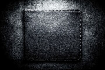 Dark, textured leather wallet/case on a distressed surface