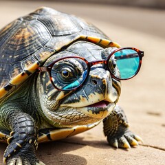 Naklejka premium wise turtle wears glasses, radiating intelligence and wisdom 