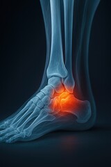3D illustration of human foot and ankle joint inflammation and pain.