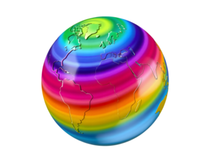 Rainbow Earth A Colorful Globe with Swirling Bands of Vibrant Hues