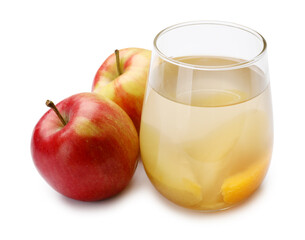 Tasty compot in glass and fresh apples isolated on white